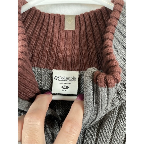 Columbia Mens XL Gray Quarter Zip Cotton Ribbed Pullover Sweater AM2727 Burgundy - Picture 2 of 6